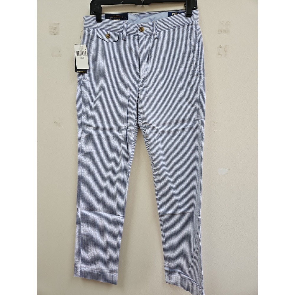 Polo Ralph Lauren Seersucker BEDFORD STRAIGHT FIT Stretch Chino Pants 28 X30